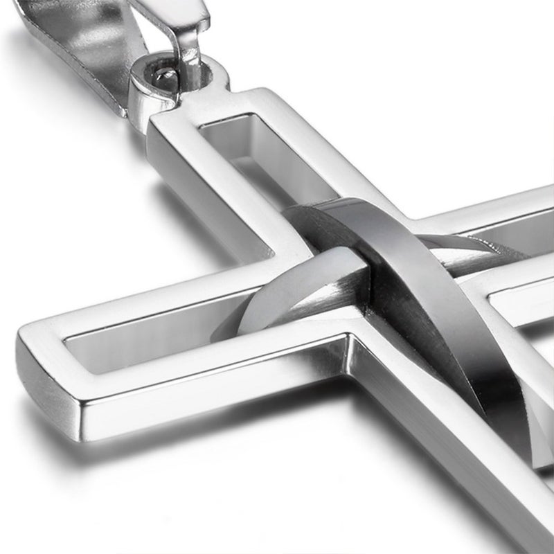 OIDEA Stainless Steel Mens High Polish Hollow Openwork Cross Pendant Necklace for Men Women Teens, Hypoallergenic, Silver - Image 4